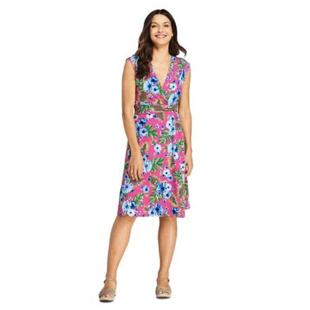 Floral V-Neck Pink Wrap Dress